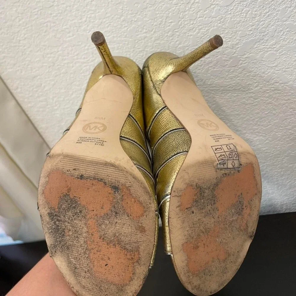 Michael kors strappy gold high heels 8.5 Women's Glam Shoes‎ Evening wear
